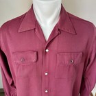 1950s Vintage Burgundy Rayon Gabardine Shirt With Western Style Snaps M As Is