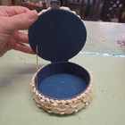 Vintage Seashell Round Trinket Box Blue Lined Sailors Valentine