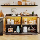 Farmhouse 55  Sideboard Storage Coffee Bar Cabinet W  Led Light Kitchen Buffet