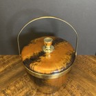 Vintage Mid-century Faux Tortoise Shell Ice Bucket With Brass Trim   Handle