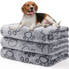 3 Pack Fluffy Fleece Pet Blankets - Paw Print Throw For Dogs   Cats  Large 41 x3