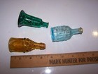 3 Miniature Bottles Blue Root Bitters   Amber Drum Liberty Bell - Made In Taiwan