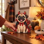 Pug Devil Halloween Wooden Block Dog Wooden Table Block Spooky Home Decor
