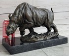 Hot Cast Bronze Rhinoceros Rhino Sculpture Statue Figure On Marble Base Signed