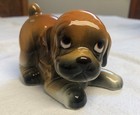 Vintage Lefton Boxer Puppy Dog Figurine Brown Ceramic Playful Pose Korea