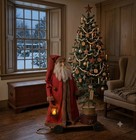 Primitive Christmas Blessings Santa W  Feather Tree And Nesting Boxes On Cart 26