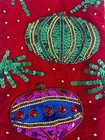 Red Velvet Sequin Hand Beaded Christmas Stocking   Heavy And Beautiful Elegant
