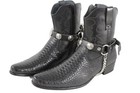 New Men Biker Chain Black Faux Leather Boots 2 Pcs Straps Native American Charms