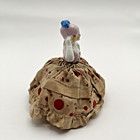 Vintage Pin Cushion Half Doll - Pretty Lady With Bent Arms - Polka Dot - Vanity