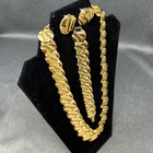 Vintage 90s Monet 3pc Jewelry Set Gold Tone Statement Necklace Bracelet Earrings