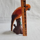 Vintage Flocked Parrot Orange Bird Statue Figurine Tree Stump Tiki Bar As Is