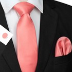 Solid Color Tie And Pocket Square With Cufflinks Set For Men