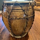 African Drum With Animal Skin Hide Musical Instrument 8 5 X 7 