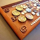 Vtg California Redwood Wall Hanging Shadow Box Antique Mop Shell 78 Button Lot