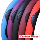 Car Steering Wheel Cover Red Black Leather Anti-slip For 15  38cm Carbon Fiber