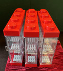 3 Lego Minifigure Display Case Lot For 8 Figures Red Clear Door Made Poland 2015