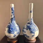 Pair Of Antique Chinese Porcelain Blue   Red Dragon Bottle Vases