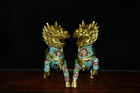 8  Pair Antique Old China Bronze Gilt Cloisonne Kylin Statue Asian Collections
