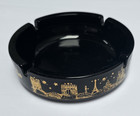 Vintage Paris Black Glass Souvenir Ashtray Gold Landmarks 5 75 x1 5 