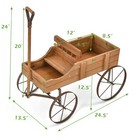 Garden Plant Planter Wooden Wagon Planter W  Wheel Garden Yard Brown