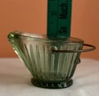 Vintage Glass Mini Barrel Mugs  amber green    Coal Pan Handled Ash Tray  green 