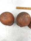 Antique Wood Finials 4 Matching 5 5 X 3 75 Old Red Paint Hand Turned 19thc 