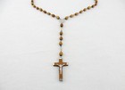 Vintage Rosary With Wooden Beads  Silver Toned Chain  Signed Jerusalem