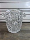 Vintage Lead Crystal Pressed Glass  Ice Bucket W saw Tooth Edges   Knob Handles