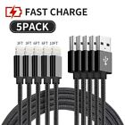5 Pack Usb Cable Heavy Duty Nylon Fast Charge For Iphone 8 x se 11 12 13 14 Ipad
