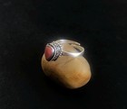 Sterling Silver Coral Stone Ring Adjustable Vintage Jewelry For Women