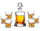 Whiskey Decanter Set With 6 Glasses   Premium Crystal Liquor Bottle For Scotch 
