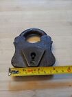 Rare 1800 s Old Antique Solid Strong Heavy Iron Unique Shape Big Lock Pinned