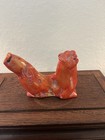 Antique Chinese Carved Red Coral Dragon And Tiger Figure With Red Lacquer  Box
