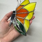 Vintage Orange Yellow Green Stained Glass Butterfly Decor