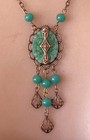 Vintage Necklace Art Nouveau Green Peking Chandelier Pendant Czech Glass