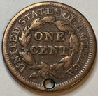1848 Holed - Braided Hair Large Cent - Exact Coin Imaged  lc280