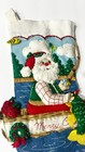 Vtg 3d Bucilla Fishing Santa  83658 Felt Christmas Stocking Finished Completed