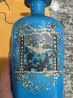 Antique French Blue Glass Perfume Vanity Bottle Hand-painted Floral W  Stopper