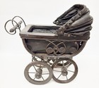 Vtg Victorian Doll Carriage Stroller Pram Buggy Wicker Metal Canvas Wood 13 x13 