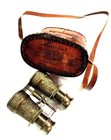 4  Brass Marine Binoculars     Vintage Opera Glasses In Leather Case Engraved