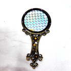 Vintage Handheld Mirror Rhinestone Ornate Vanity Mirror Brass Finish 5 