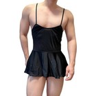 Mens Sexy Dress Adjustable Suspender Backless Dress Pleated Skirt Sissy Black