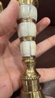 Vntg Pair Solid Brass Mother Of Pearl Abalone Inlay Taper Candle
