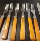 10 Pieces Vintage Bakelite Flatware   Butterscotch  6 Forks  4 Knives