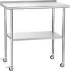 Commercial Stainless Steel Kitchen Work Prep Table With Backsplash   Casters New