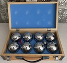 Chrome Logix Boules Bocce Balls Set W  Wooden Case Vintage Silver 