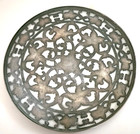 Vintage 6  Dia Webster Sterling Silver Overlay Glass Trivet Coaster Monogrammed