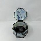 Vintage Stained Glass Trinket Box With Feather Art Lid 5 5    Hexagon Jewelry Box