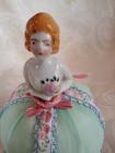Antique German Porcelain Half Doll W New Skirt Pin Cushion