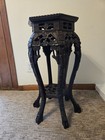Antique Chinese Carved Rosewood 6 Leg Rouge Marble Top Plant side Stand Hexagon